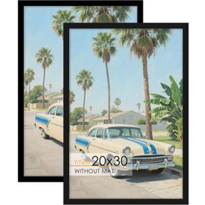 20x30 Poster Frame 2 Pack, 20 x 30 Picture Frame for Posters and Art Prints, Horizontal or Vertical Wall Mounting (Black)