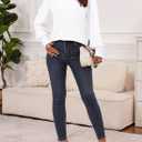 Dokotoo Women's Casual Long Sleeve Shirts Shirred Shoulders Solid Color Knit Tops Blouses (White)