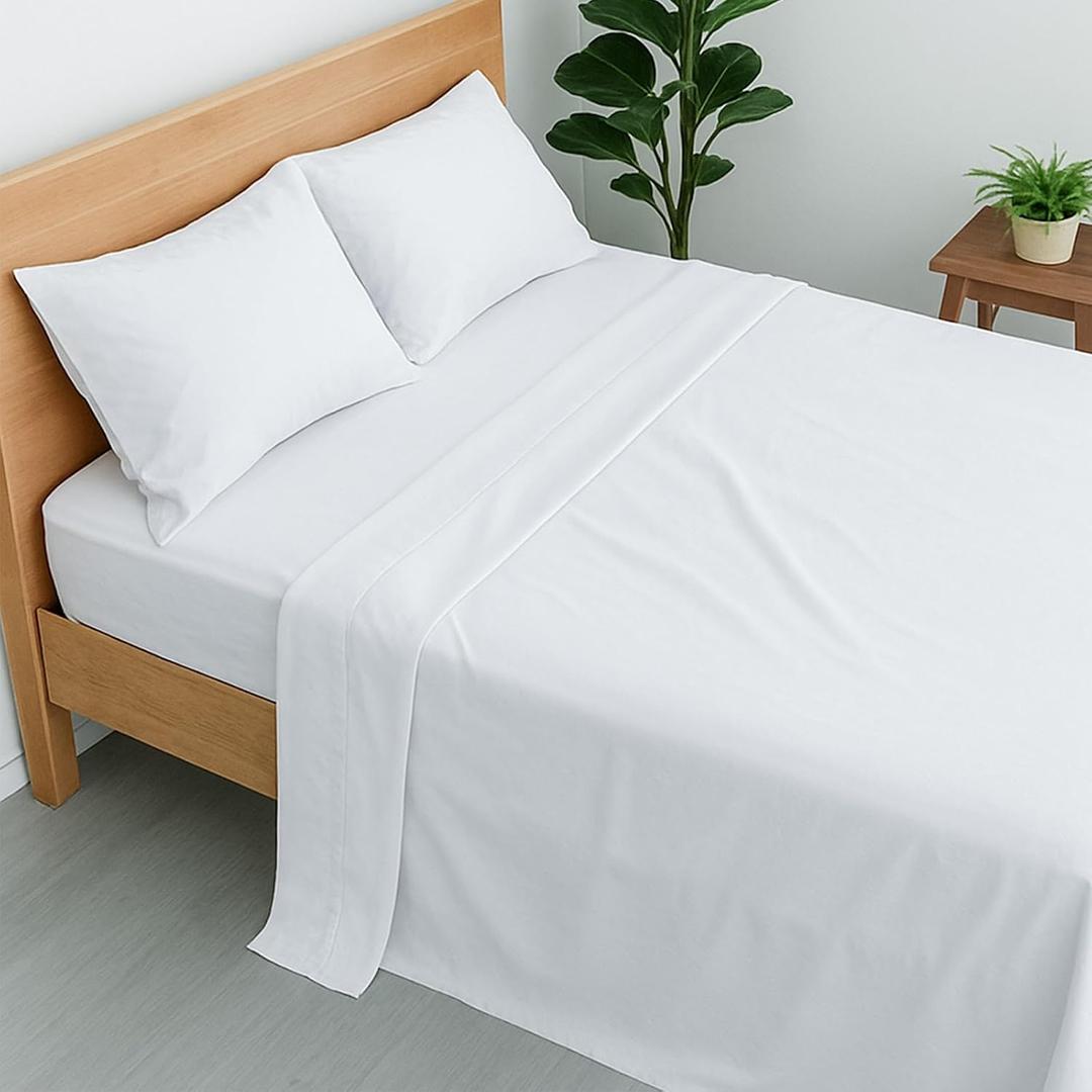 Cottington Lane 100% Cotton Olympic Queen Sheet Set, 4 Piece White Luxury Hotel Quality Sheets, Deep Pocket Fits 8-16 Inch Mattress, Breathable, Durable, Cooling Sheets with Smooth Satin Weave