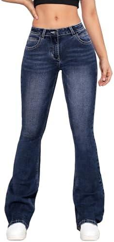 MakeMeChic Women's Low Waisted Stretch Flare Jeans Bootcut Denim Pants Size S
