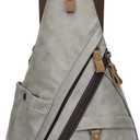 KL928 PU Leather Sling Bag - Small Crossbody Backpack Shoulder Casual Daypack Rucksack for Men Women(Leaden)