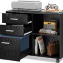 DEVAISE 3 Drawer Mobile File Cabinet, Wood Lateral Filing Cabinet, Printer Stand with Open Shelves for Home Office, Black