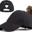 Woman-Ponytail-Baseball-Cap with Adjustable Fastener - Breathable Cotton Outdoor Summer Sun Hat for UV Protection (Medium, Black)