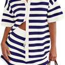 PRETTYGARDEN Women's 2 Piece Shorts Sets Casual Summer 2025 Short Sleeve Striped Sweater Set Matching Beach Vacation Outfit (S)