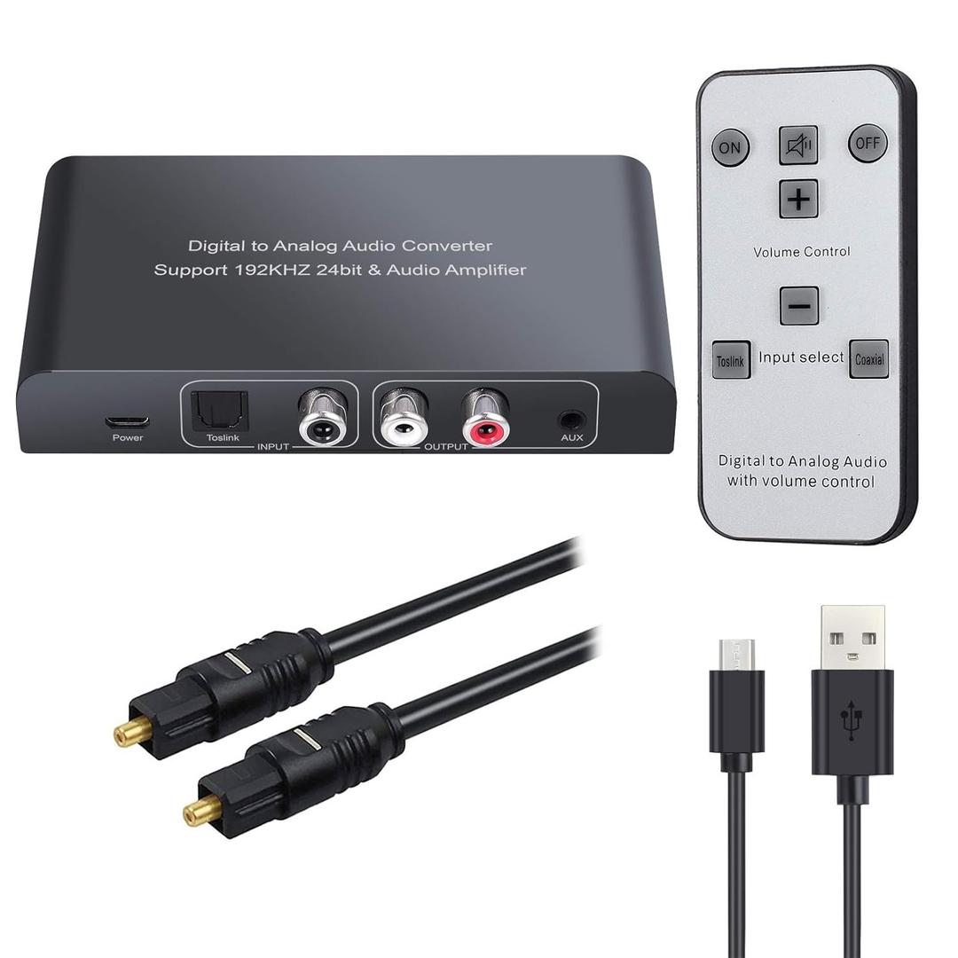 Neoteck 192kHz Digital to Analog Audio Converter with IR Remote Control, DAC Converter Digital Coaxial Toslink Optical to Analog Stereo L/R RCA 3.5mm Audio Adapter Support Volume Control/Mute/Power