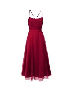 Women Backless Dress Sleeveless Elegance Mesh Ruffled Tie-Up Midi Dresses Flared for Party Wedding Evening Gown Wine Red L