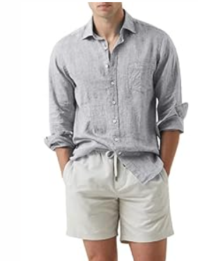 JMIERR Mens Cotton Linen Casual Stylish Button Down Shirt Long Sleeve Dress Shirt, Gray, 3XL