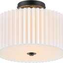 VONLUCE Semi-Flush Mount Ceiling Light, 12.2" Modern 2-Light Ceiling Light Fixture with White Pleated Drum Shade 2 E26 Sockets for Bedroom Entryway Living Room, Black Finish, ETL Certificated