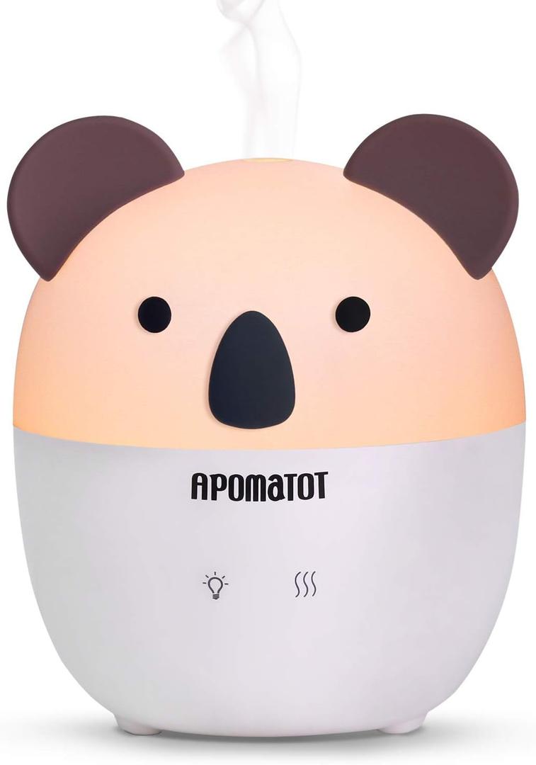 Small Essential Oil Diffuser,160ml Cute Koala Cartoon Aromatherapy Diffusers with Auto Shut-Off Function,Cool Mist Humidifier with Warm White Lights for Home Office Bedroom