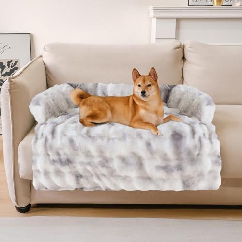 FUNNY FUZZY Pet Fluffy Fuzzy Calming Dog Couch Bed Sofa Protector Washable Pets Mat for Large Medium Small Dogs and Cats (Tie-dye Grey, 37"×31"×5.5")