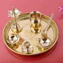 SATVIK 10 Inch Brass Puja Thali Set of 7 | Handcrafted Design for Divine Blessings | Ideal Housewarming Return Gift | Perfect for Festivals & Worship | Complete Puja Thali Set