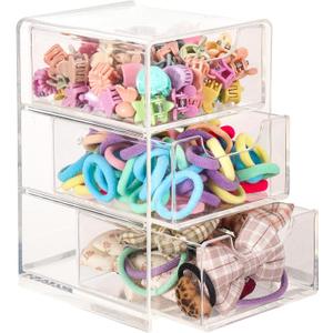 Mini Clear Acrylic 3-Drawer Organizer for Girls Hair Accessories, Jewelry, Makeup, Desk Supplies Small Storage Box for Clips, Scrunchies & Bathroom Essentials