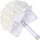 CUIWEI Wedding Bouquets for Bride & Bridesmaid - Hand Roses & Silk Roses Crystal Diamond Artificial Flowers for Wedding Parties, Churches (White)