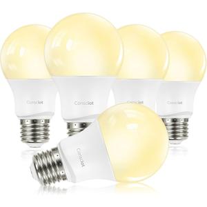 Consciot A19 LED Light Bulbs Dimmable,60W Equivalent,3000K Warm White,9W 800 Lumens,E26 Standard Base, UL Listed, Lighting for Bedroom Living Room Home Office,5 Packs