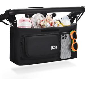 ZZM Parent Console Stroller Wagon Organizer Compatible with WONDERFOLD W2&W4&X, Jeep Deluxe Wrangler, EVER ADVANCED Wagon, Wagon Stroller Accessories with 2 Large Insulated Cup Holder(Empty Bag)