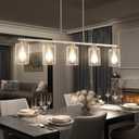 Mecgirn Island Light for Kitchen, Brushed Nickel Dining Room Light Fixture Over Table, 5-Light Linear Chandelier Pendant Lighting for Dining Table Kitchen Island Living Room, 5 Light + Clear Glass