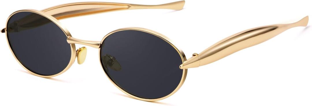 Retro Oval Small Sunglasses for Women Men - Trendy Vintage Gold Metal Sun Glasses (A1 Gold / Grey)