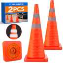 TENKAIWICK 28 Inch 2 Pack Traffic Cones, Collapsible Safety Cones, Multi Purpose Pop-up Cones with Reflective Collar, Orange Cones for Parking lot, Driveway, Driving Training etc
