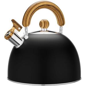 4.2 Quart Tea Kettle Stovetop Whistling for Stove Top Food Grade Stainless Steel Tea Kettles with Cool Wood Pattern Handle Black