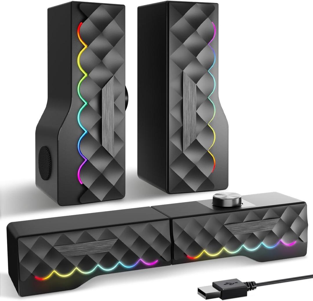 PC Speakers - 2 in 1 Detachable Computer Speakers with LED for Dynamic and Cool Gaming - Gaming Speakers with USB Cable for Desktop PC, Monitor, Laptop, Gaming Equipment