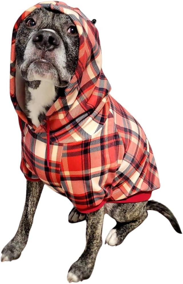 Spark Paws Dog Hoodie  Premium Dog Sweater for Small, Medium, and Large Dogs | Warm Outfits for French Bulldogs, Pitbull, Puppy, Winter Jacket Alternative - Red Plaid, 2XL (2XL: 40-60lbs)