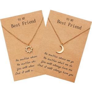 Best Friend Necklace for 2, Sun and Moon Matching Friendship Necklace Jewelry Gifts for BFF Sisters (Gold)
