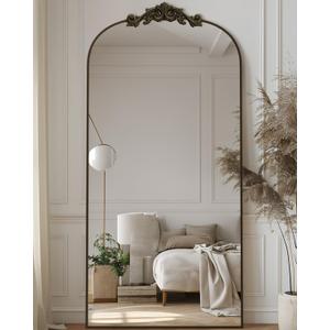 Antok Arched Full Length Mirror, 71"x28" Floor Mirror with Carved, Full Body Mirrors for HomeDecor, Standing/Halling Large Wall Mirror for Bedroom, Living Room, Cloakroom, Bronze, Retro Style