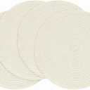 Floroom 15 Inch Round Braided Placemats Set of 4, Washable Heat Resistant Cotton Polyester Circle Place Mats for Kitchen Dining Table - Ivory Cream