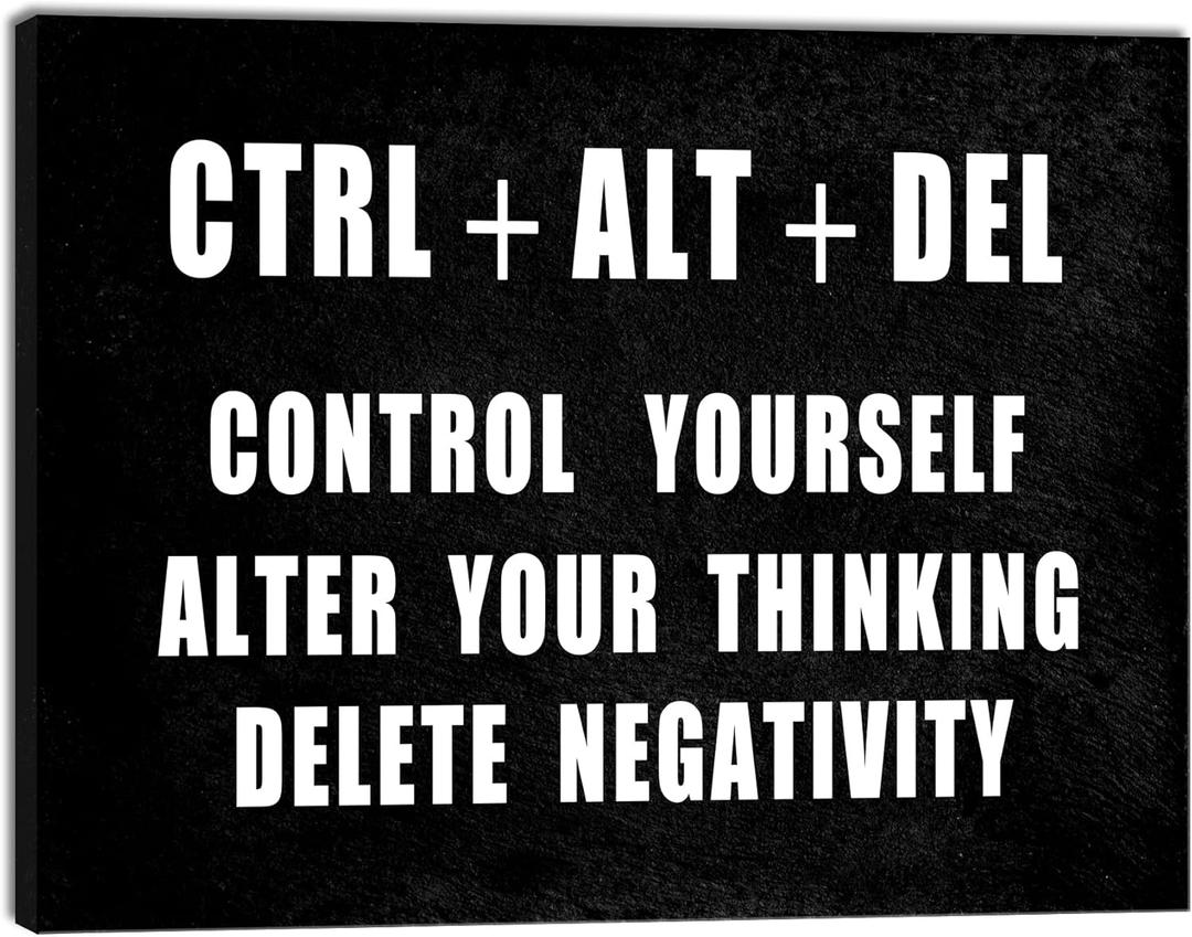Pyradecor Motivational CTRL+ALT+DEL Classroom Positive Quotes Inspirational Poster Canvas Prints Wall Art for Office Living Room Home Decorations (16L" x 12W")