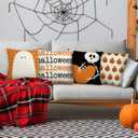 Whaline 4Pcs Halloween Pillow Covers Spooky Skeleton Ghost Pumpkin Throw Pillow Case 18 x 18 Inch Decorative Cushion Cover for Home Office Couch Sofa