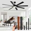 Modern 72 Inch Ceiling Fans with Lights and Remote, Living Room Office Library Cafe Outdoor Industrial, 3CCT Dual Color 8 Blades 6 Speed Reversible Quiet DC Motor, Black/Wood Grain