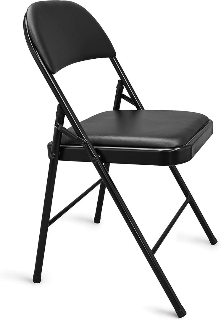 Amazon Basics Comfortable Vinyl-Padded Metal Steel Folding Chairs for Events, Easy to Fold and Store, Black (1 Pack)