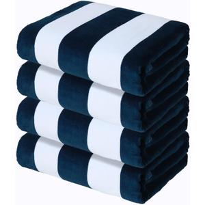 4 Pack Cotton Stripe Beach Towels Oversized Pool Towel Set
35x70 Inches, Cabana Striped, Thick Travel Swim Bath Towel, Super Absorbent, Soft, Adult, Dark Navy