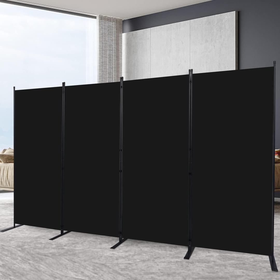 Room Divider 6FT Portable Room Dividers and Folding Privacy Screens, 136'' W Fabric Divider for Room Separation, 4 Panel Partition Room Dividers Freestanding Wall Divider Screen for Dorm Studio Office (Black)
