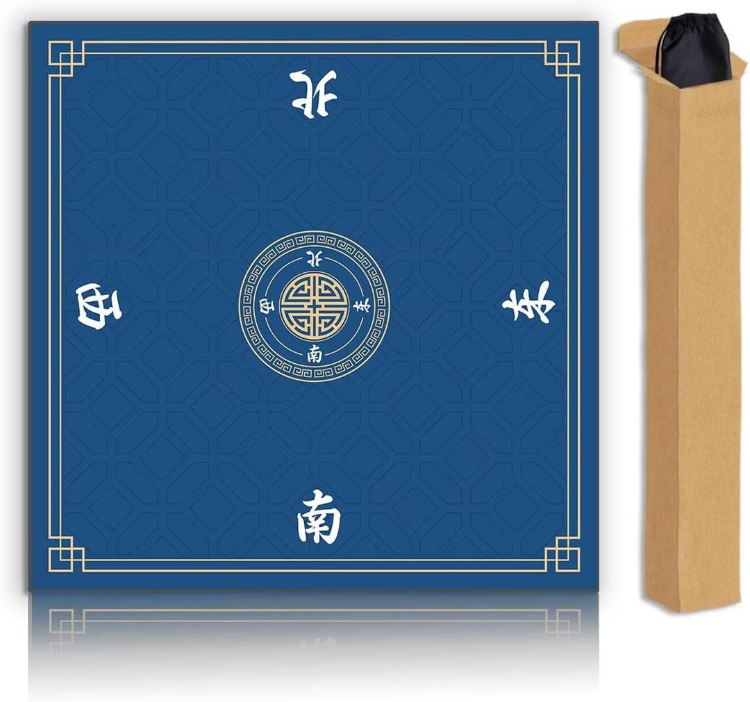 Mahjong Mat, Non-Slip Noise Reducing Game Mat, 31.5 Inch Mahjong Table Mat,Mahjong Mat with Cloth Bag and Carton Storage,Suitable for Mahjong, Dominoes, Solitaire and Other Games. (Blue), 31.5X31.5 Inches