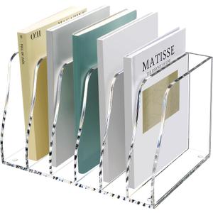 SANRUI Acrylic Desk File Organizer, 6 Vertical Compartments Clear Magazine File Holder Workspace Sorters, Folder Rack for Office Accessories Organization Storage