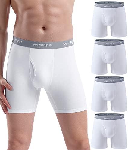 wirarpa Men's Boxer Briefs Cotton Stretch Underwear Open Fly Tagless Underpants Regular Leg 4 Pack, M