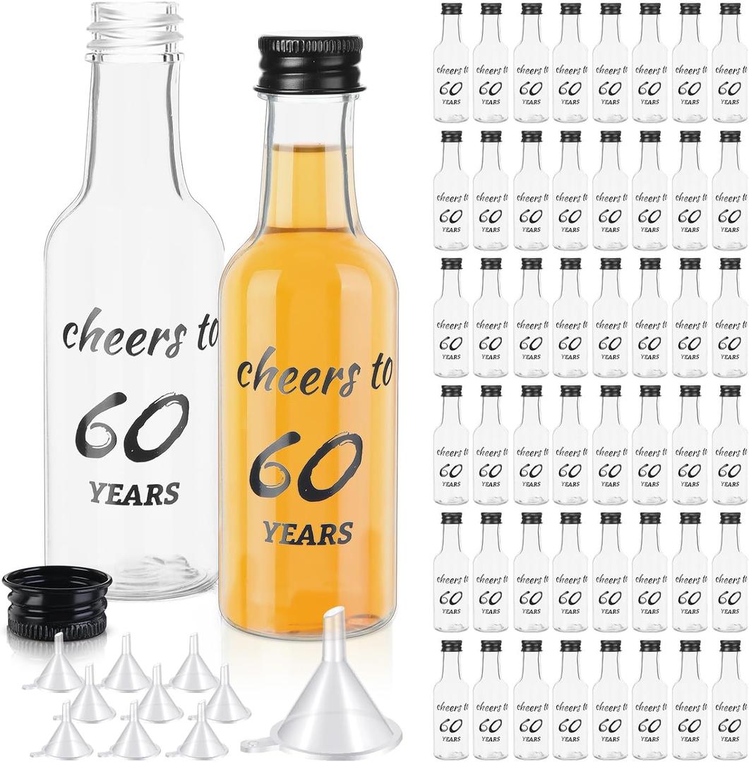 Bokon 50 Pcs Cheers to 60 Years Mini Liquor Bottles 1.7 oz Mini Wine Bottles for Guests Women Men 60th Birthday Anniversary Wedding Celebration Party Favors