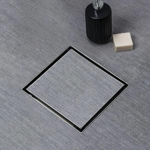 SaniteModar Shower Drain, Invisible 6 inch Square Shower Drain 2-in-1 Tile Insert Cover, 304 Stainless Steel Brushed Shower Floor Drain with Hair Catcher and Threaded Adapter