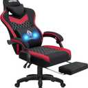 HOFFREE Gaming Chair Computer Chair Fabric with Pocket Spring Cushion Massage Game Chair with Footrest Ergonomic Gamer Chair with Lumbar Support Reclining Gaming Chairs for Adults Red and Black