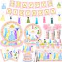 Princess Birthday Party Decorations,181pcs Princess Party Decorations Tableware Pink Princess Plates and Napkins Cups Tablecloth Banner Hanging Swirls Cake Topper for Girl Birthday Supplies,Serve 24