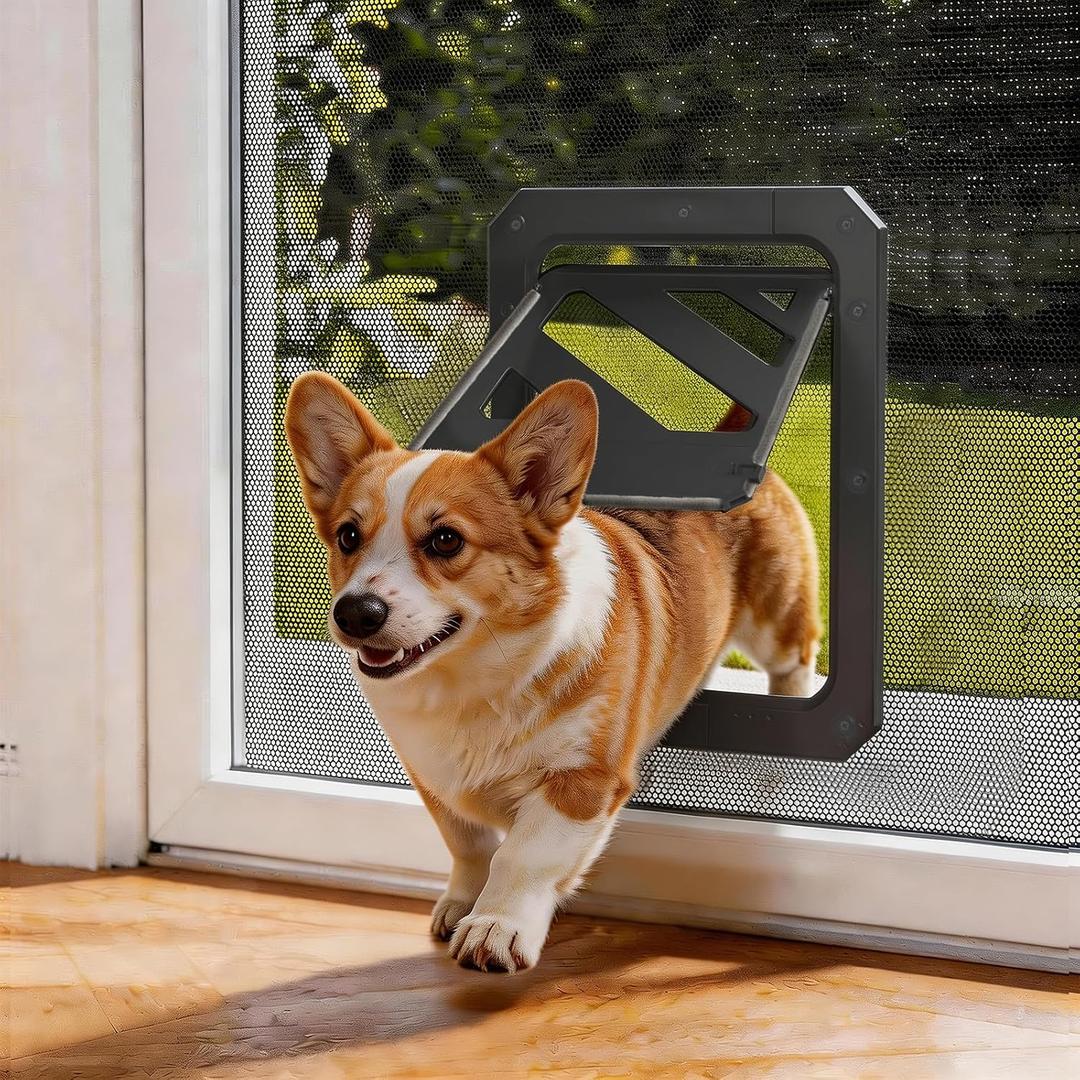 LIBBEPET Dog Door for Screen Door, 2-Way Lock Dog Screen Door with Magnetic Closure, Reinforced ABS Frame Pet Screen Door for Dogs Up to 50 lbs, Inner Passage 10 x 13 Inches, Black