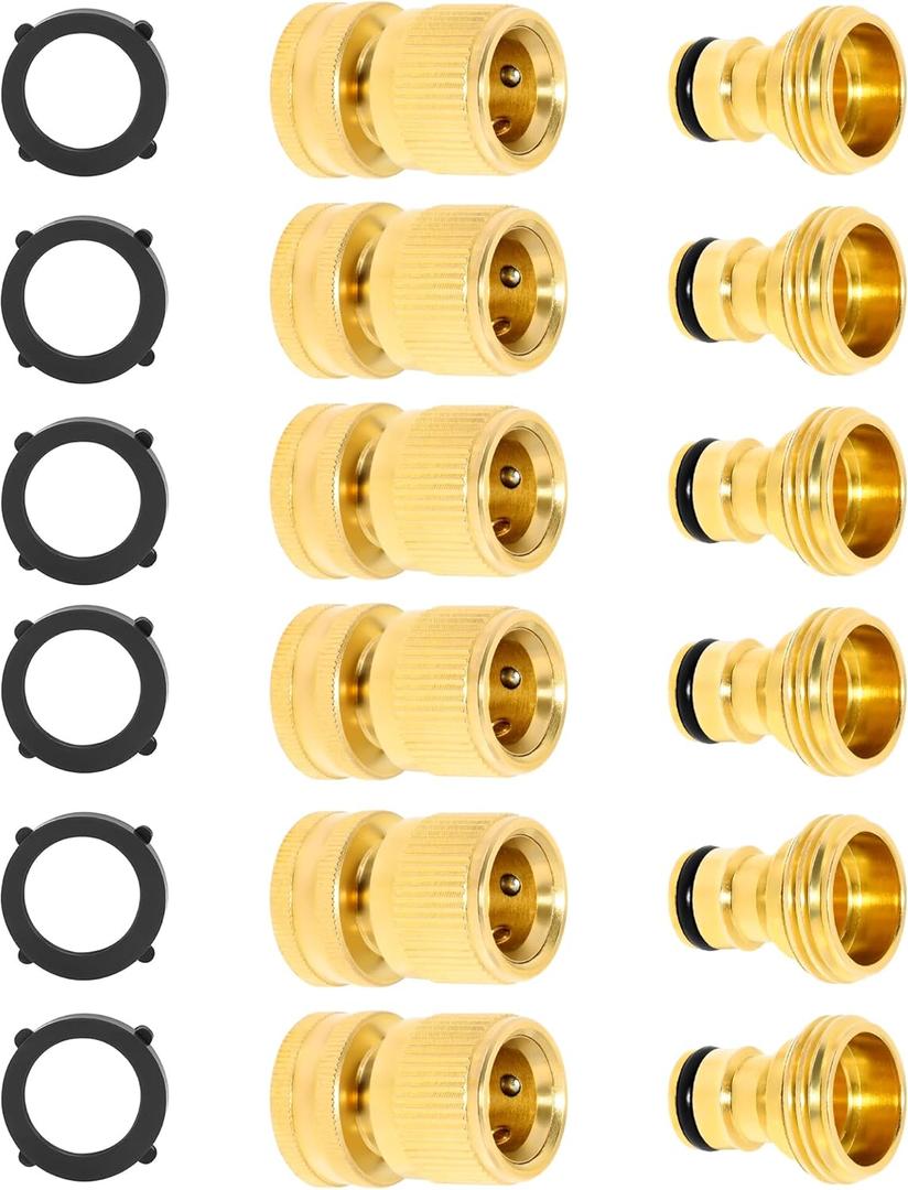 TAROSE Garden Hose Quick Connect Fittings Solid Brass Garden Hose Fitting Water Hose Connectors 3/4 Inch Garden Hose Fitting Quick Connector Male and Female Set- 6 Set