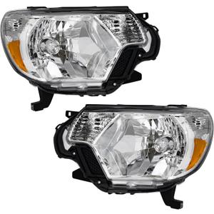 Compatible with 2012 2013 2014 2015 Toyota Tacoma Headlights Chrome Housing Amber Reflector Driver and Passenger Side (OE Replacement)