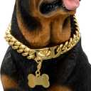 Gold Dog Chain Collar Walking Metal Chain Collar with Design Secure Buckle,18K Cuban Link Strong Heavy Duty Chew Proof for Medium Dogs(14MM, 12")