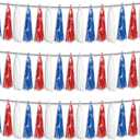 3P Red Blue White Foil Fringe Metallic Tassel Streamers Banner Tassel Garland for Parade Floats, Bachelorette, Wedding, Birthday, Halloween, Christmas, Bridal/Baby Shower Party Decorations