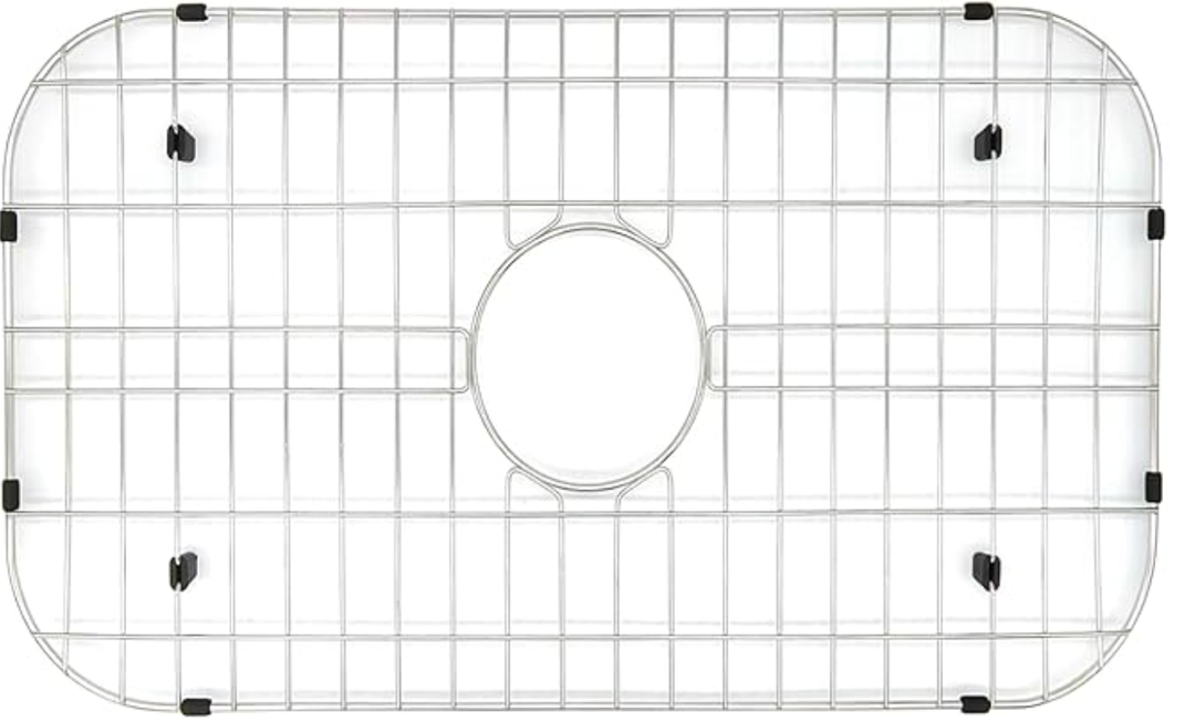 Kitchen Sink Grid 26-1/8"x14-1/4 - Heavy Duty Kitchen Sink Protector with Built-in Strainer & Center Drain, Non-Slip Rubber Feet & Scratch Resistant Bottom Guard