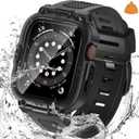 Goton 3 in 1 Waterproof Case with Band for Apple Watch with Built-in Tempered Glass Screen Protector 40mm, 360 Shockproof Bumper Face Cover with Band for Apple Watch SE 3/SE 2/SE, Series 6/5/4, 40mm (Black)