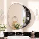 TETOTE 20 x 20 Inch Medicine Cabinet Mirror Matte Silver Gray Framed Round Mirrored Medicine Cabinets for Bathroom Adjustable Shelves Modern Bathroom Mirror with Storage Wall Mounted