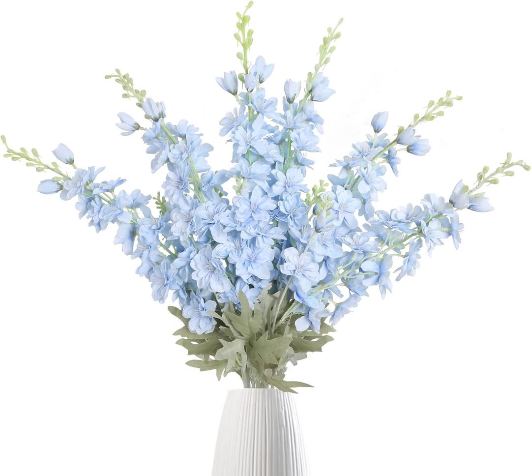 IPOPU 33.5 in Fake Flowers Delphinium Artificial Flowers Silk Flowers 6 PCS Light Blue Larkspur Artificial Flowers Long Stem Flowers for Tall Vase Home Wedding Party Decor (Light Blue)